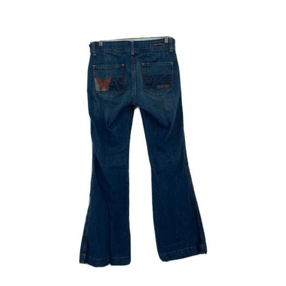 Vigoss Womens Wide Leg Flare Retro Jeans Size 29 Y2K 90s Blue Low Rise Butterfly - Picture 2 of 11